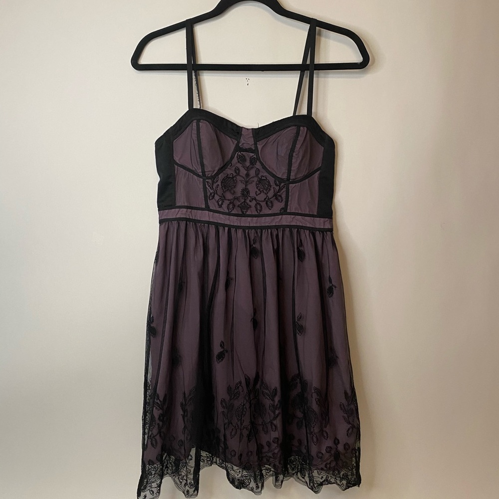 American Eagle Purple & Black Lace Empire Dress - Picture 2 of 8